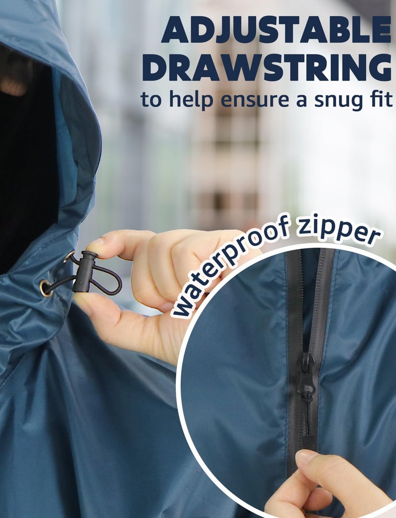 ANYOO Waterproof Rain Poncho Lightweight Reusable Hiking Hooded Coat Jacket for Outdoor Activities(Sea Blue) One Size - Image 5